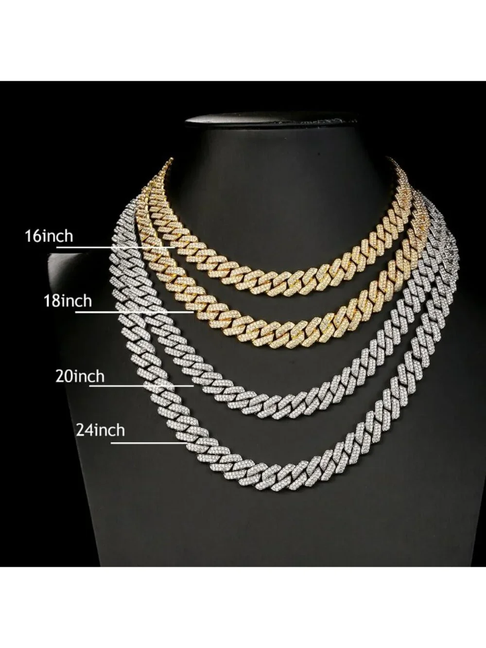 Iced Out Cuban Link Chain Necklace for Men & Women - Silver/Gold Hip Hop Bling